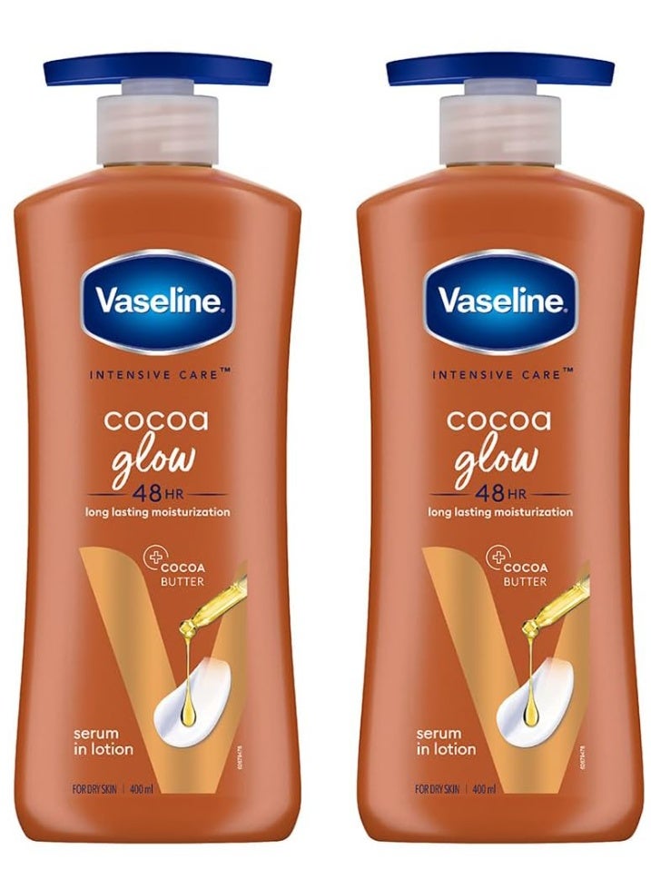 Vaseline Intensive Care Cocoa Glow Body Lotion, 24 hr nourishing lotion with 100% Cocoa And Shea Butter, Restores Glow, 400 ml (Pack of 2) - Image 1